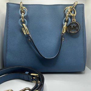 Michael Kors Blue Medium Leather Crossbody Bag with Bow